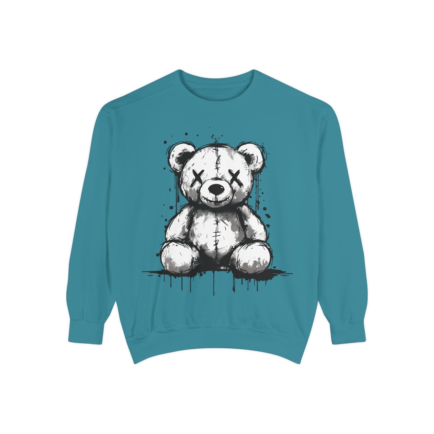 Grunge Sketch Teddy Bear Unisex Sweatshirt – Eerie Streetwear Vibes