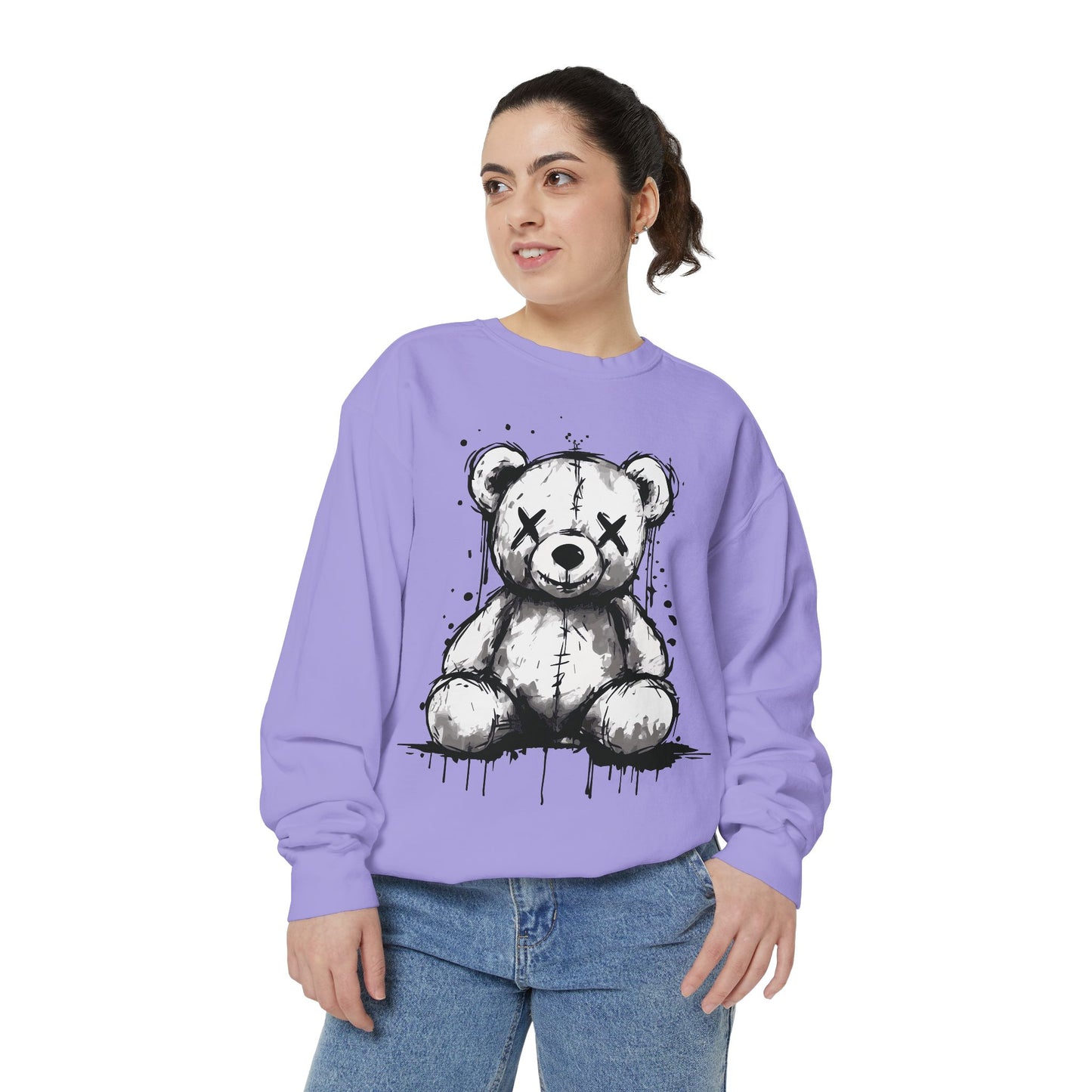 Grunge Sketch Teddy Bear Unisex Sweatshirt – Eerie Streetwear Vibes