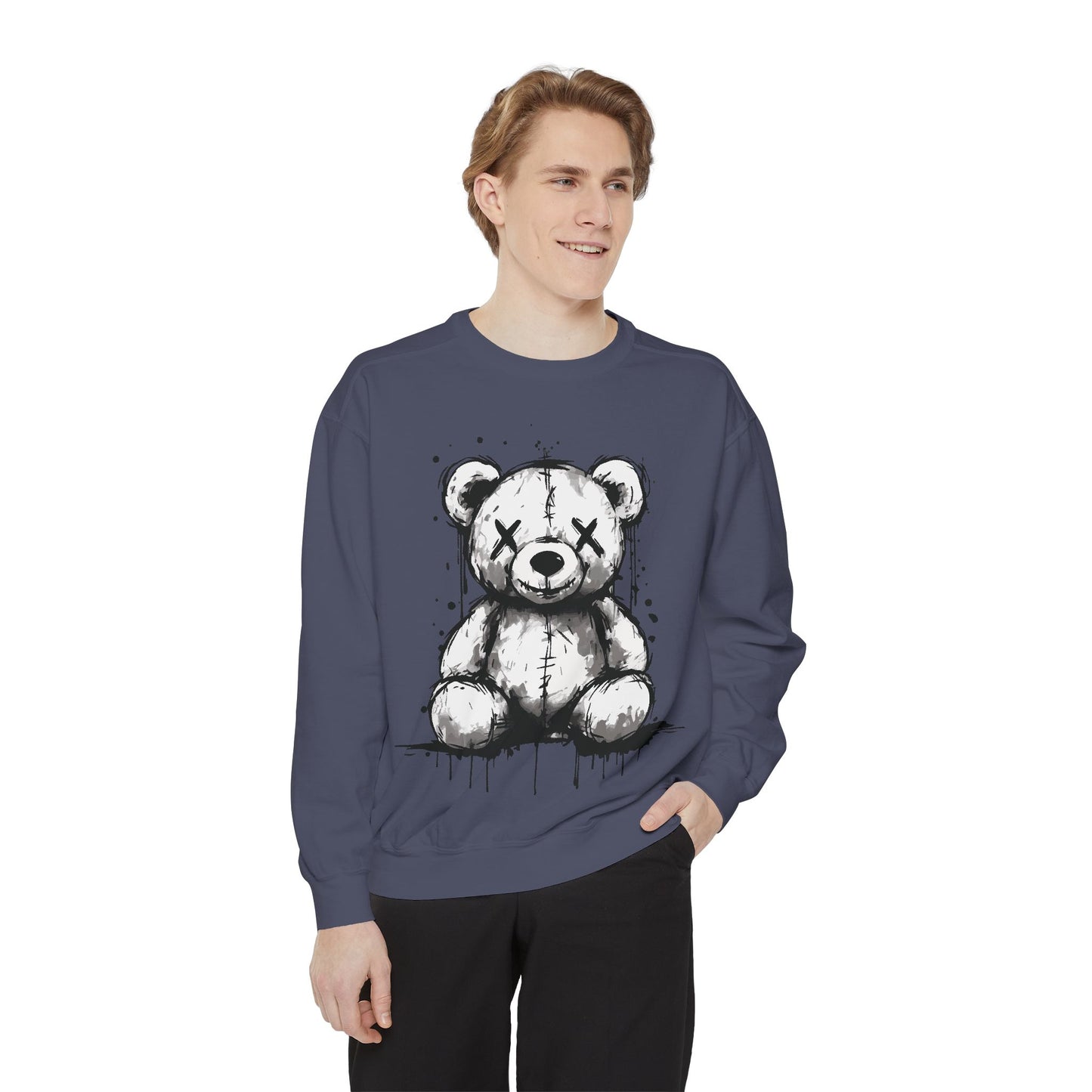 Grunge Sketch Teddy Bear Unisex Sweatshirt – Eerie Streetwear Vibes
