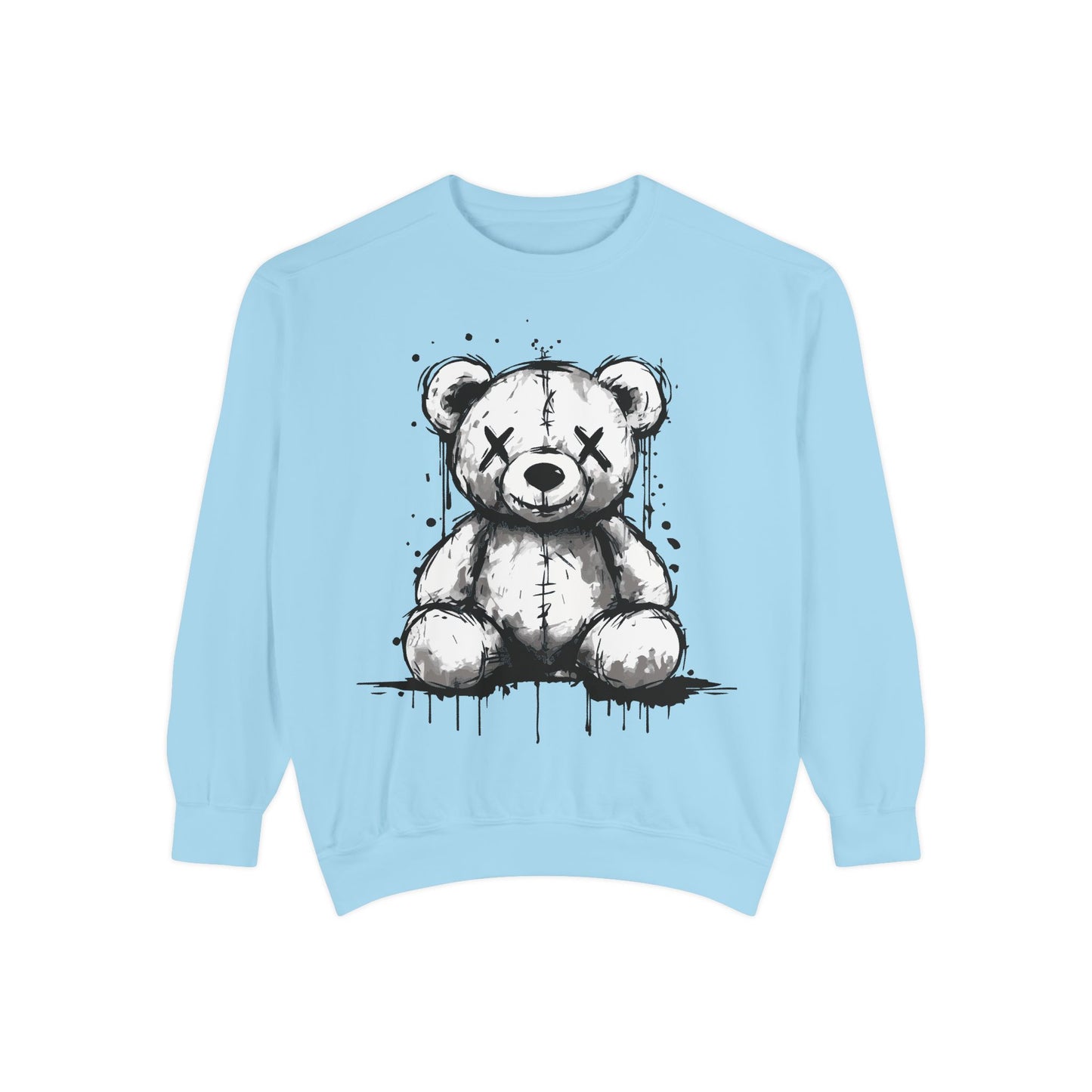 Grunge Sketch Teddy Bear Unisex Sweatshirt – Eerie Streetwear Vibes