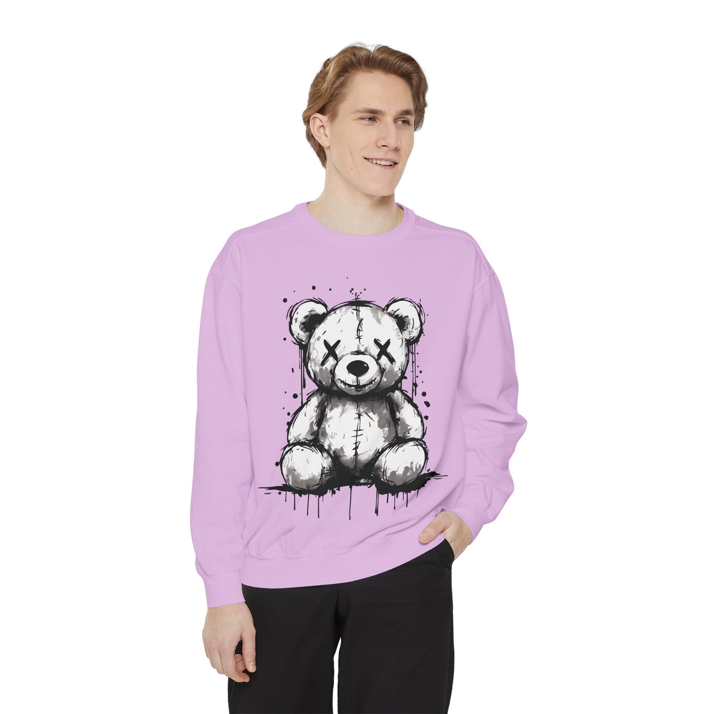 Grunge Sketch Teddy Bear Unisex Sweatshirt – Eerie Streetwear Vibes