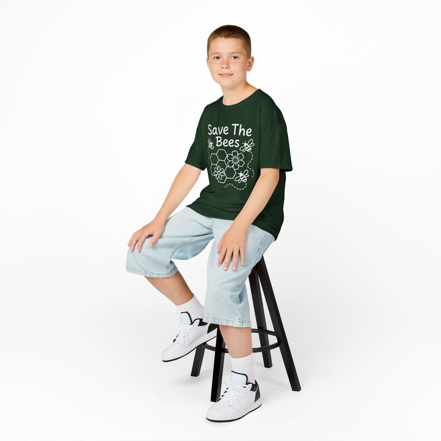 "Save The Bees" Kids Eco Awareness Tee – Unisex Organic Cotton Shirt, Nature Lover Gift, Children’s Environment Tee
