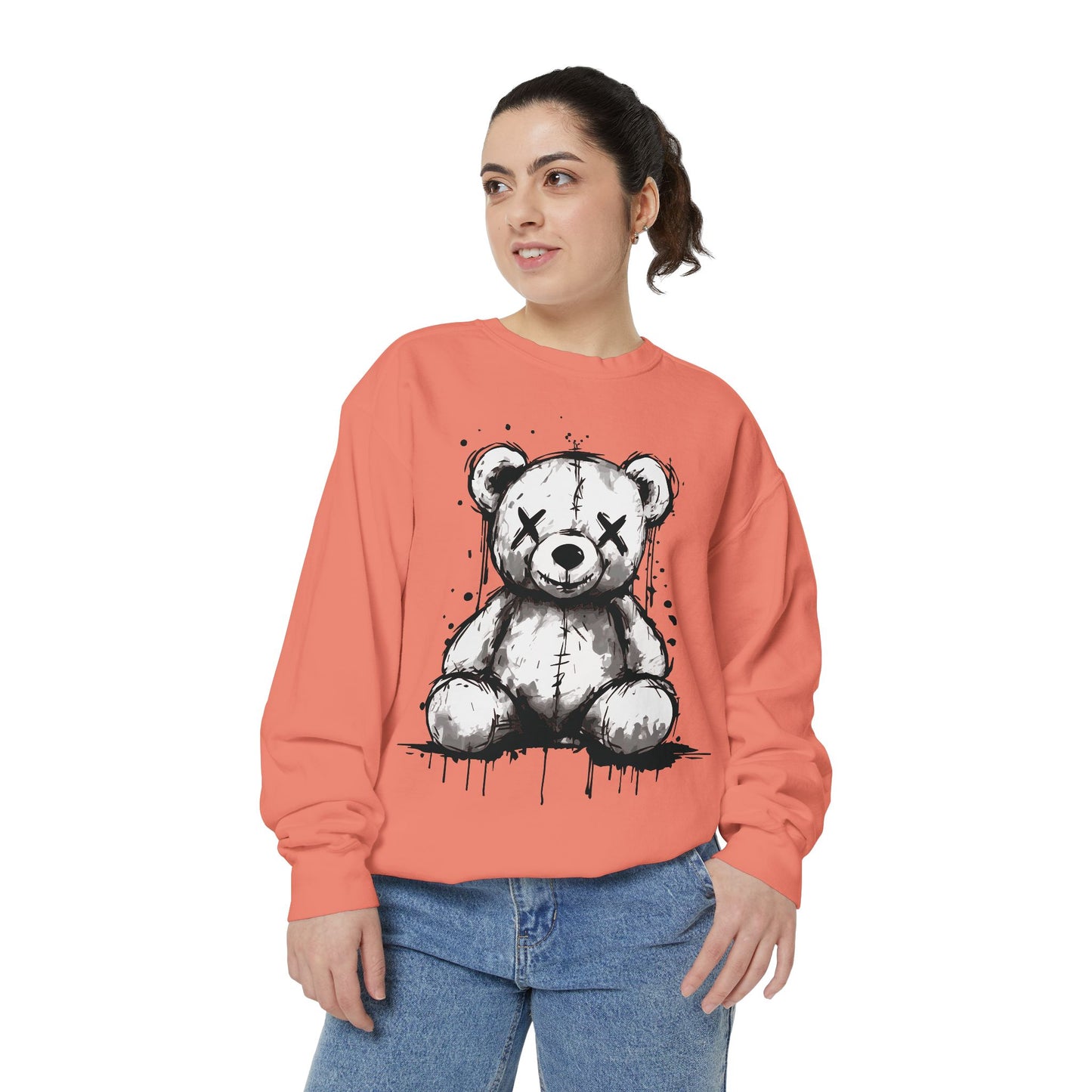 Grunge Sketch Teddy Bear Unisex Sweatshirt – Eerie Streetwear Vibes