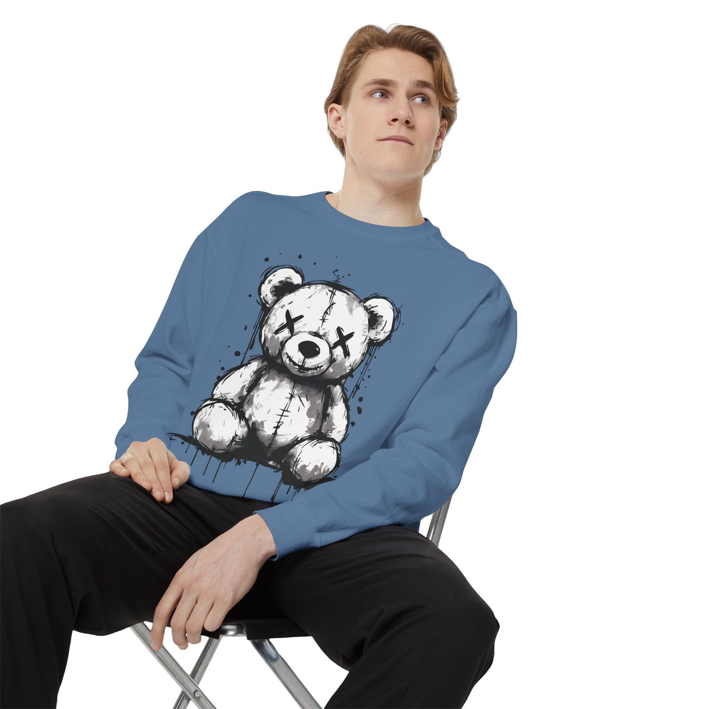Grunge Sketch Teddy Bear Unisex Sweatshirt – Eerie Streetwear Vibes