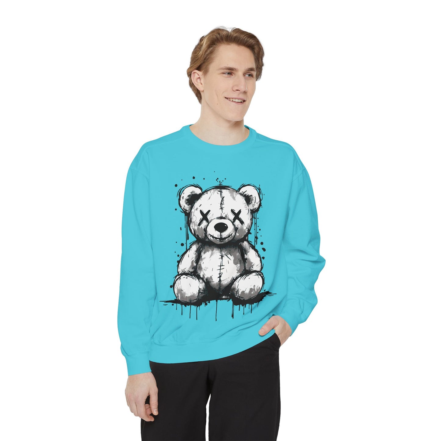 Grunge Sketch Teddy Bear Unisex Sweatshirt – Eerie Streetwear Vibes