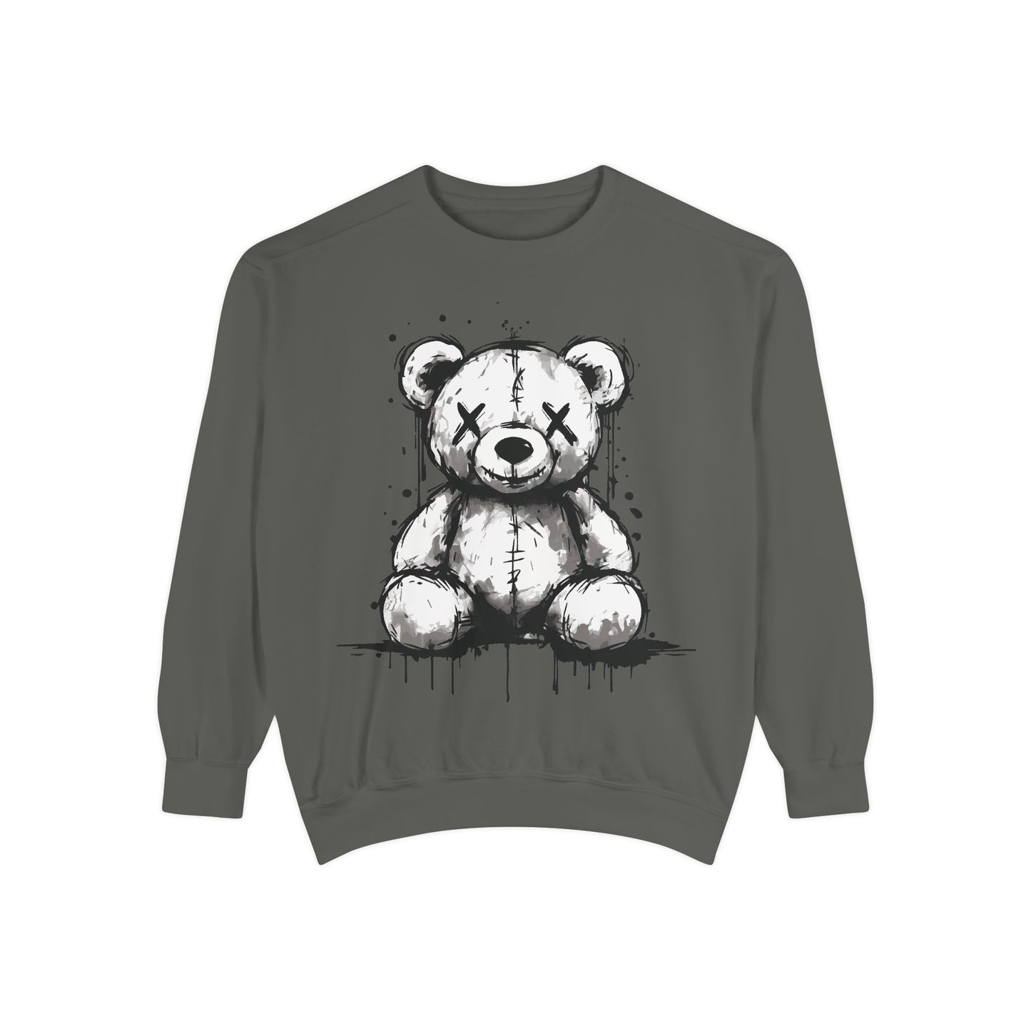 Grunge Sketch Teddy Bear Unisex Sweatshirt – Eerie Streetwear Vibes