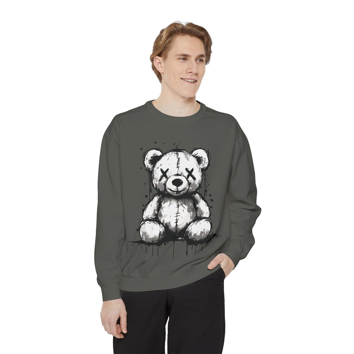 Grunge Sketch Teddy Bear Unisex Sweatshirt – Eerie Streetwear Vibes