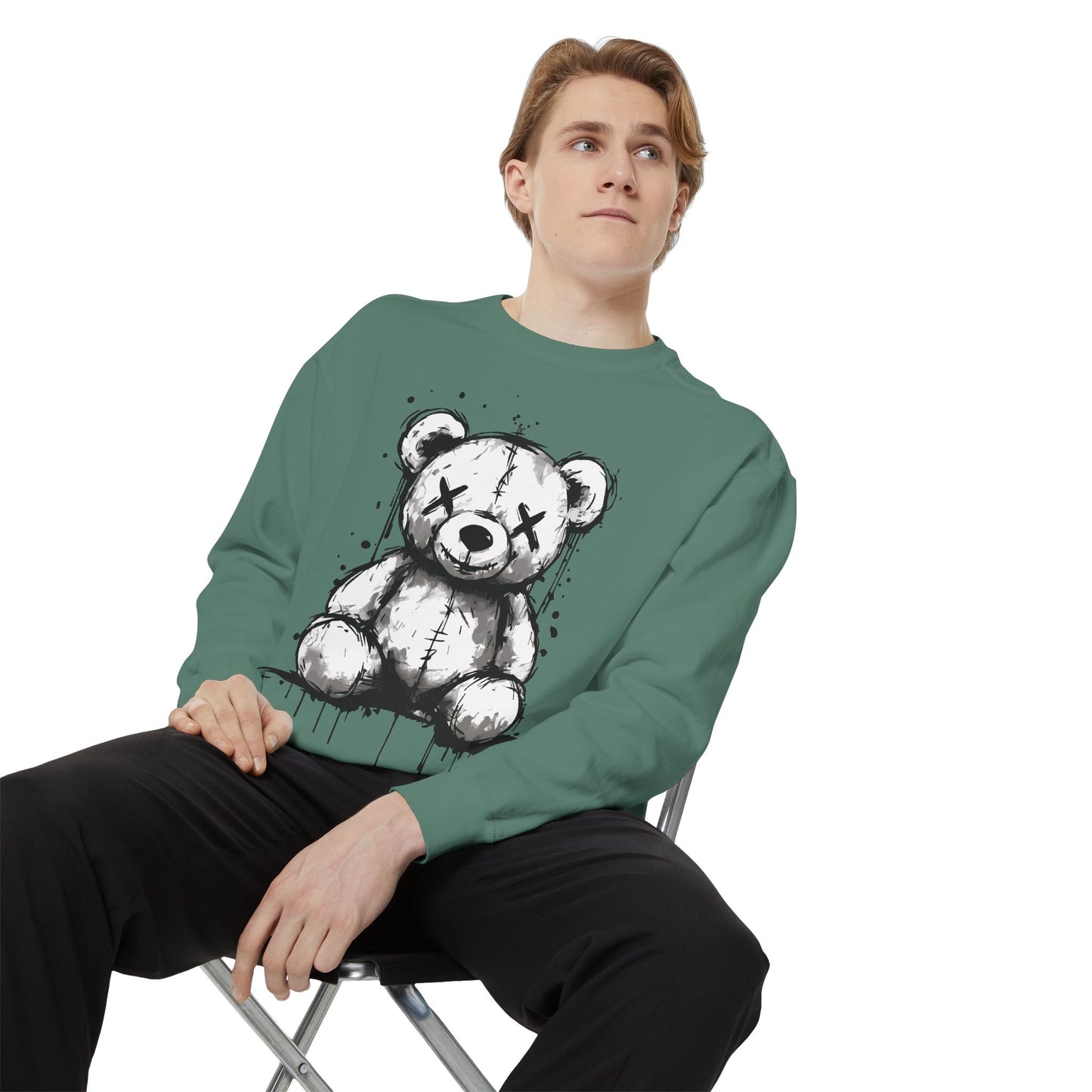 Grunge Sketch Teddy Bear Unisex Sweatshirt – Eerie Streetwear Vibes