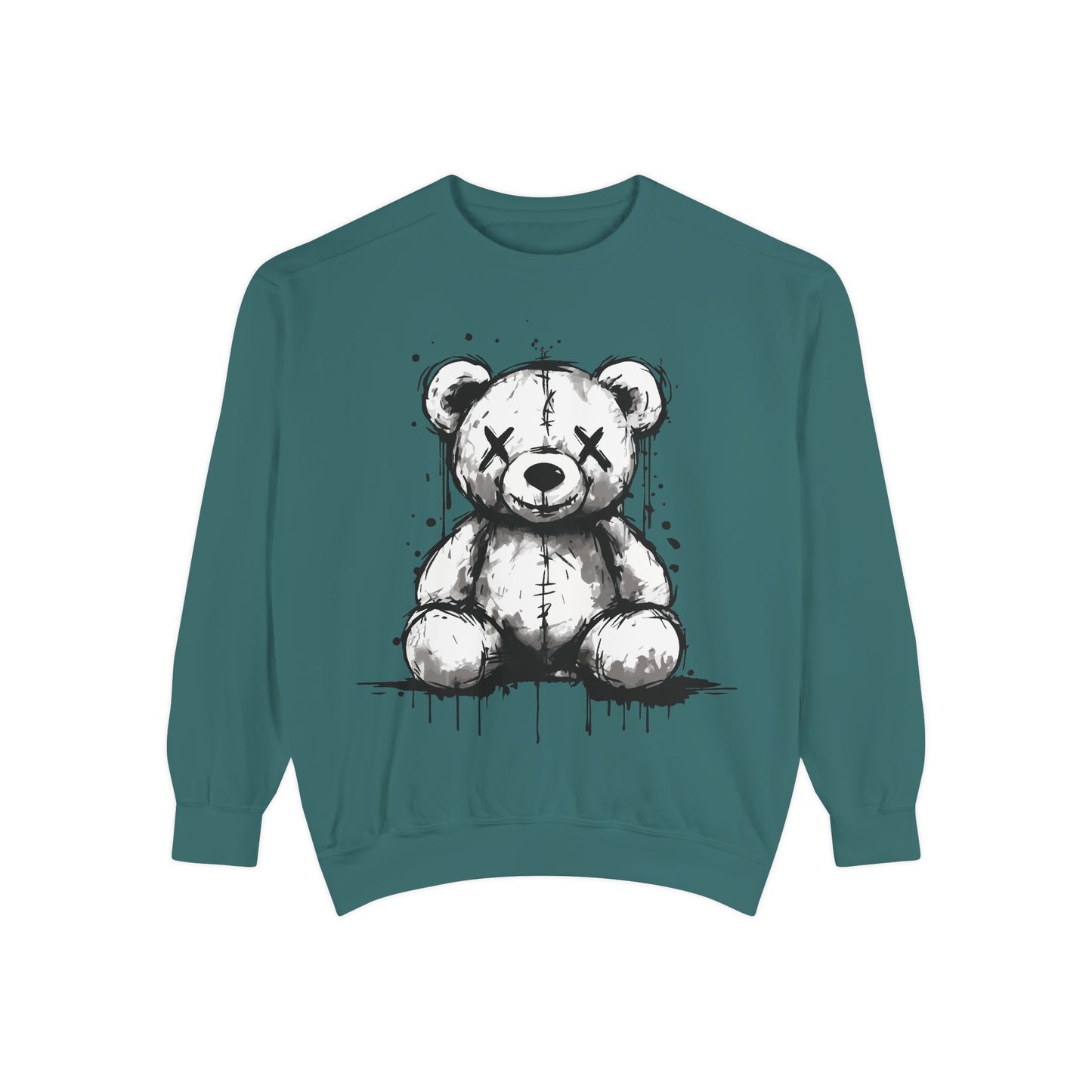 Grunge Sketch Teddy Bear Unisex Sweatshirt – Eerie Streetwear Vibes