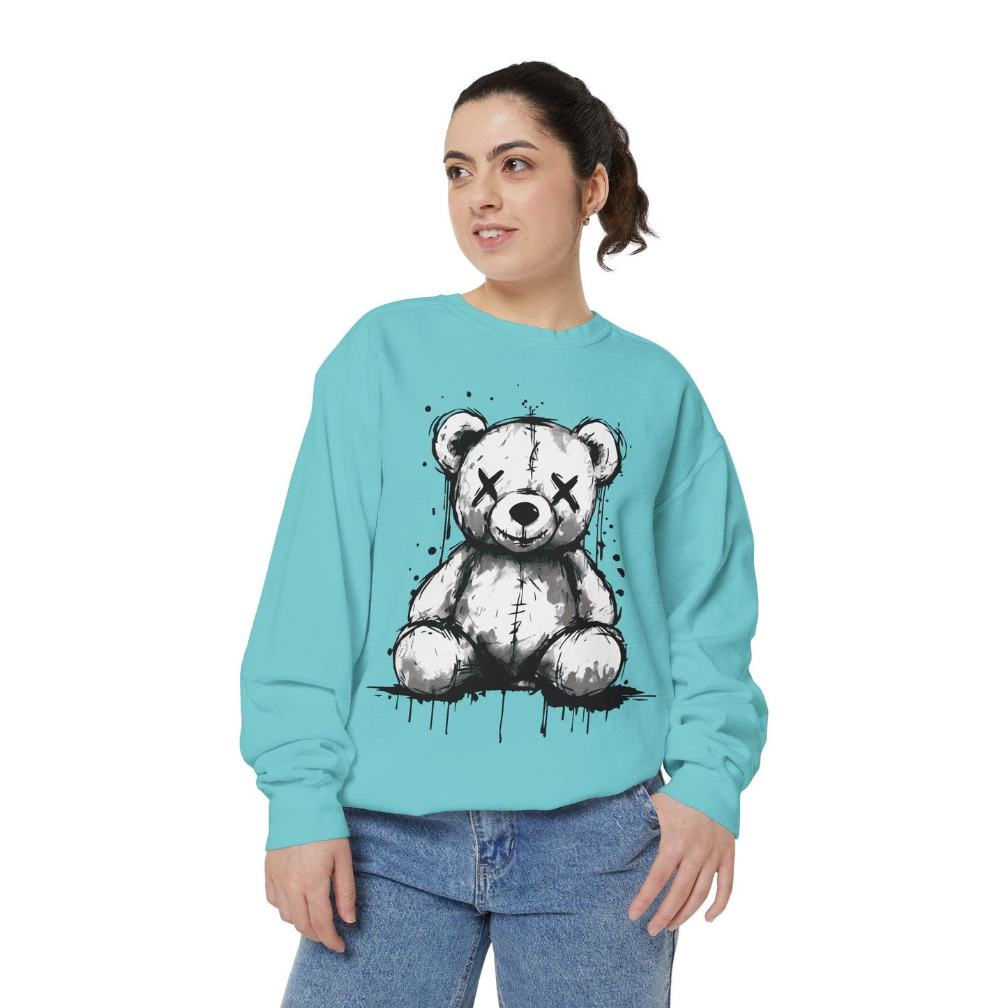 Grunge Sketch Teddy Bear Unisex Sweatshirt – Eerie Streetwear Vibes