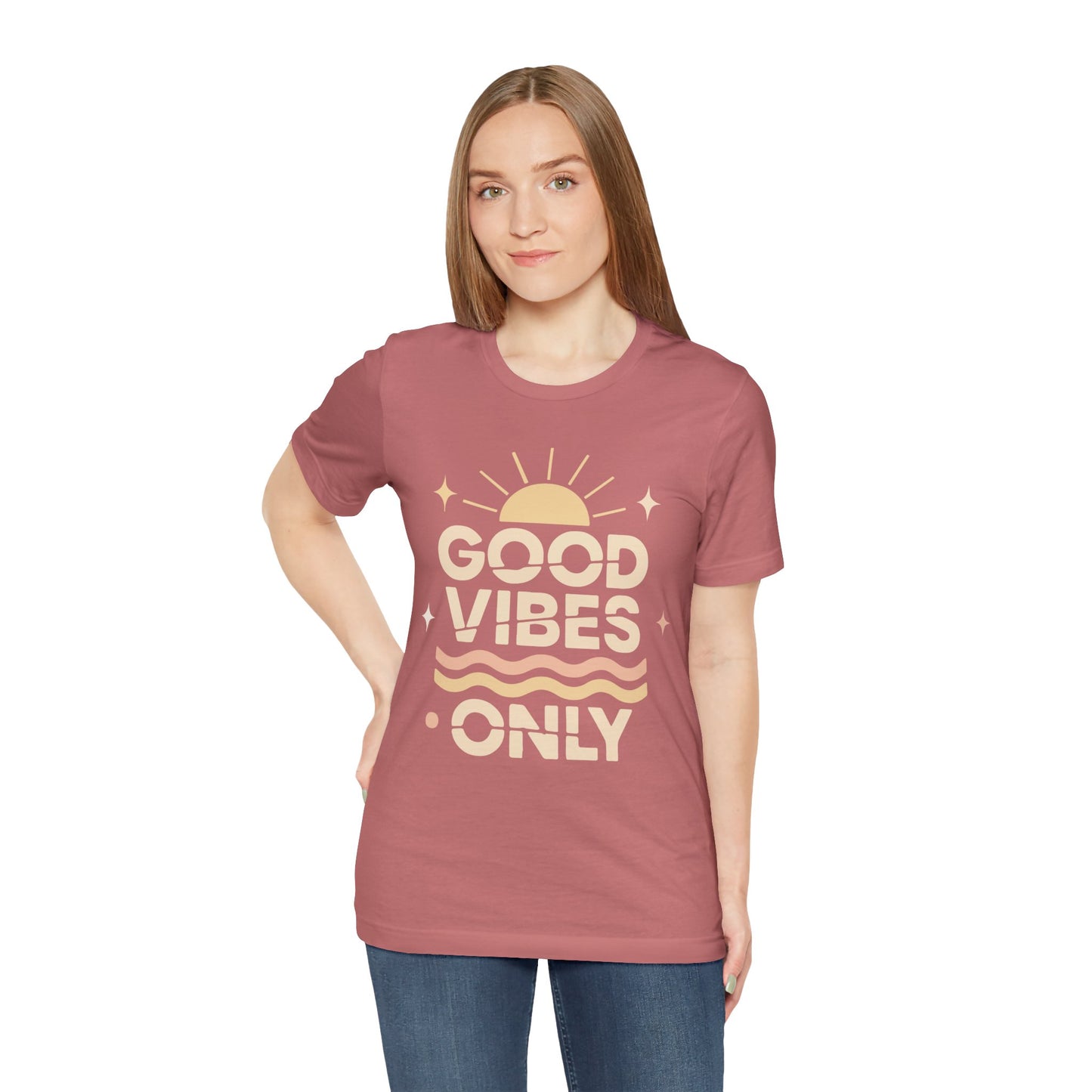 Good Vibes Only | Retro Sun Unisex Jersey Tee, Summer T-Shirt, Casual Wear, Beach Outfit, Positive Vibe Apparel, Gift Idea