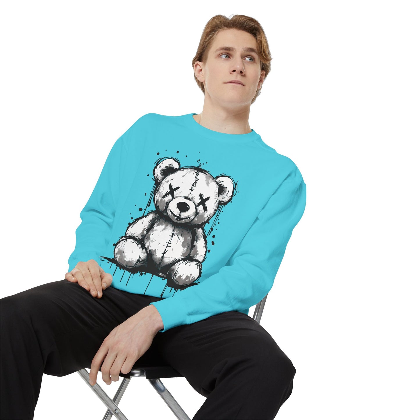 Grunge Sketch Teddy Bear Unisex Sweatshirt – Eerie Streetwear Vibes