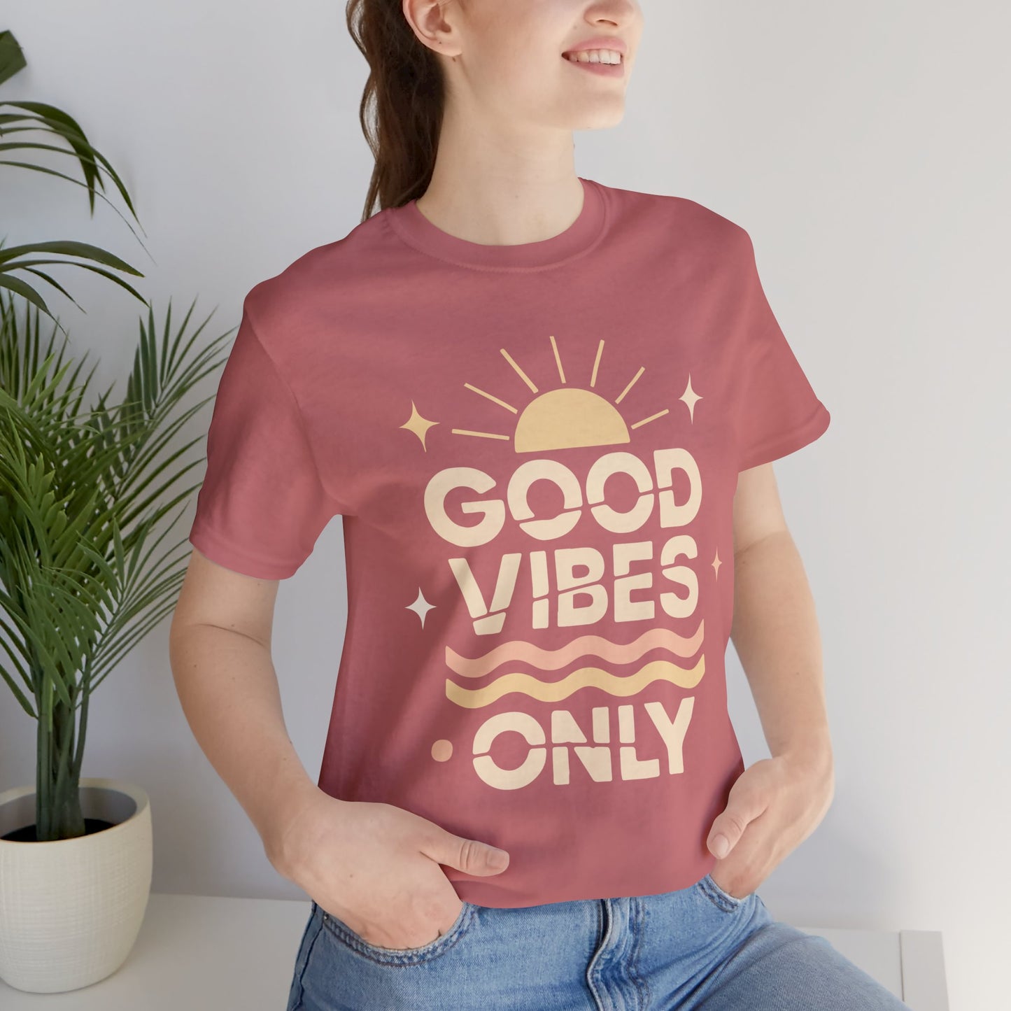 Good Vibes Only | Retro Sun Unisex Jersey Tee, Summer T-Shirt, Casual Wear, Beach Outfit, Positive Vibe Apparel, Gift Idea