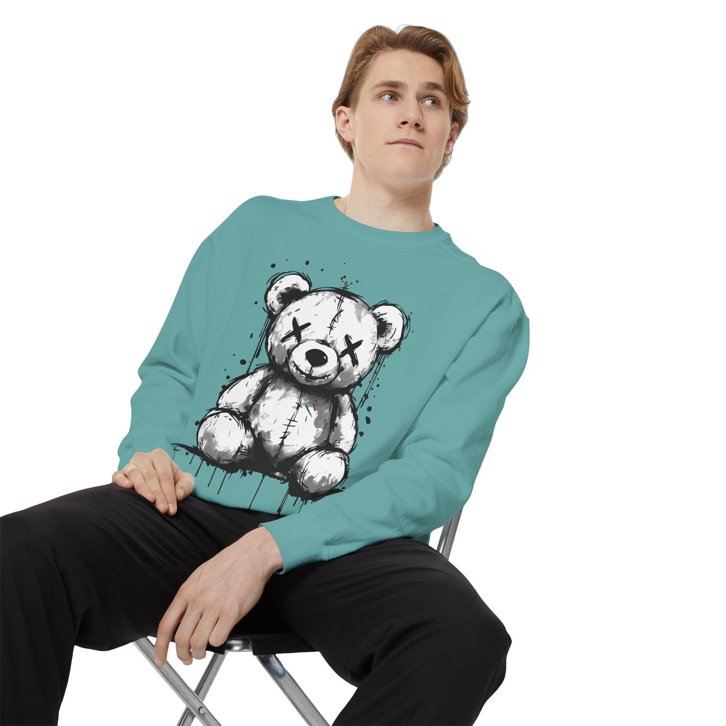 Grunge Sketch Teddy Bear Unisex Sweatshirt – Eerie Streetwear Vibes