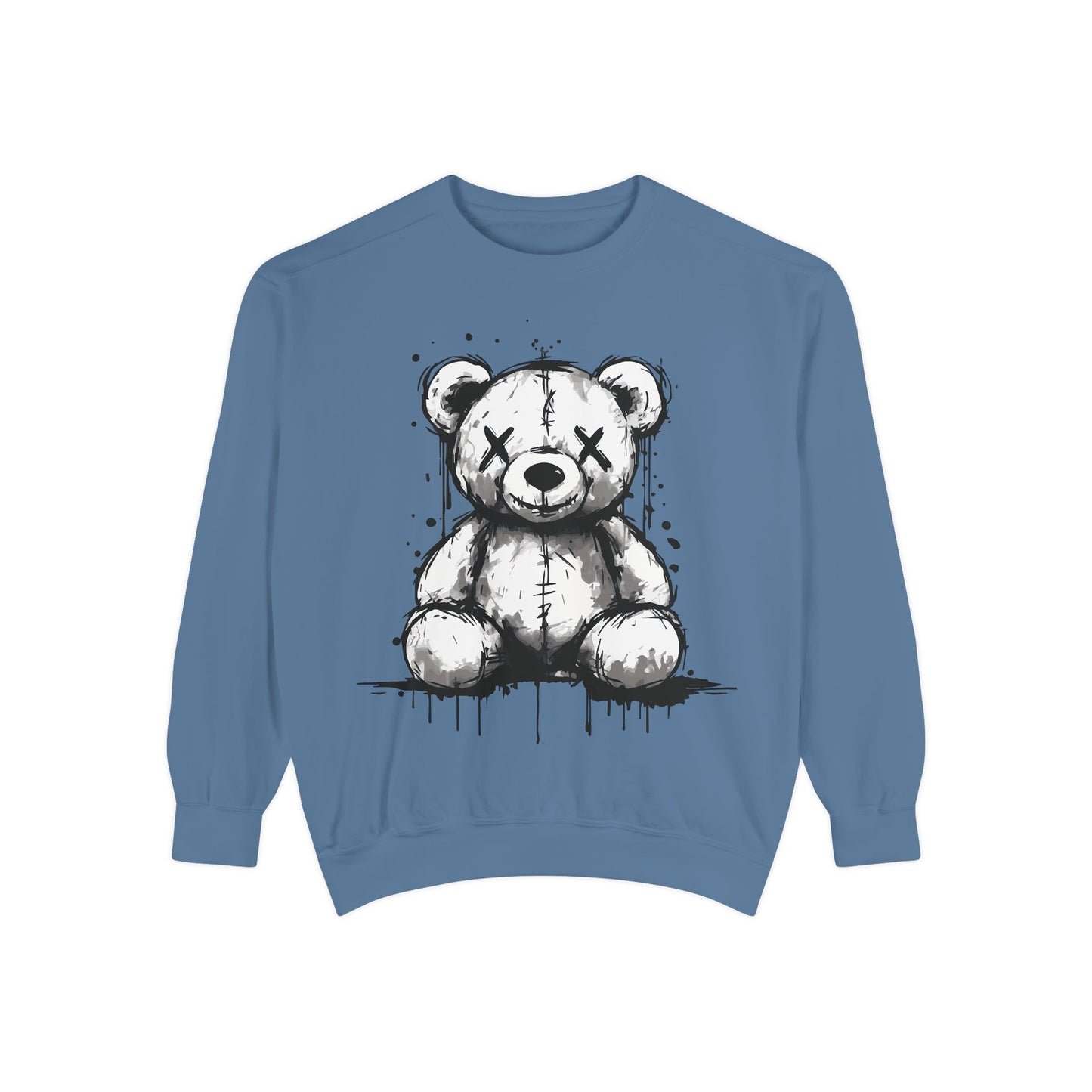 Grunge Sketch Teddy Bear Unisex Sweatshirt – Eerie Streetwear Vibes