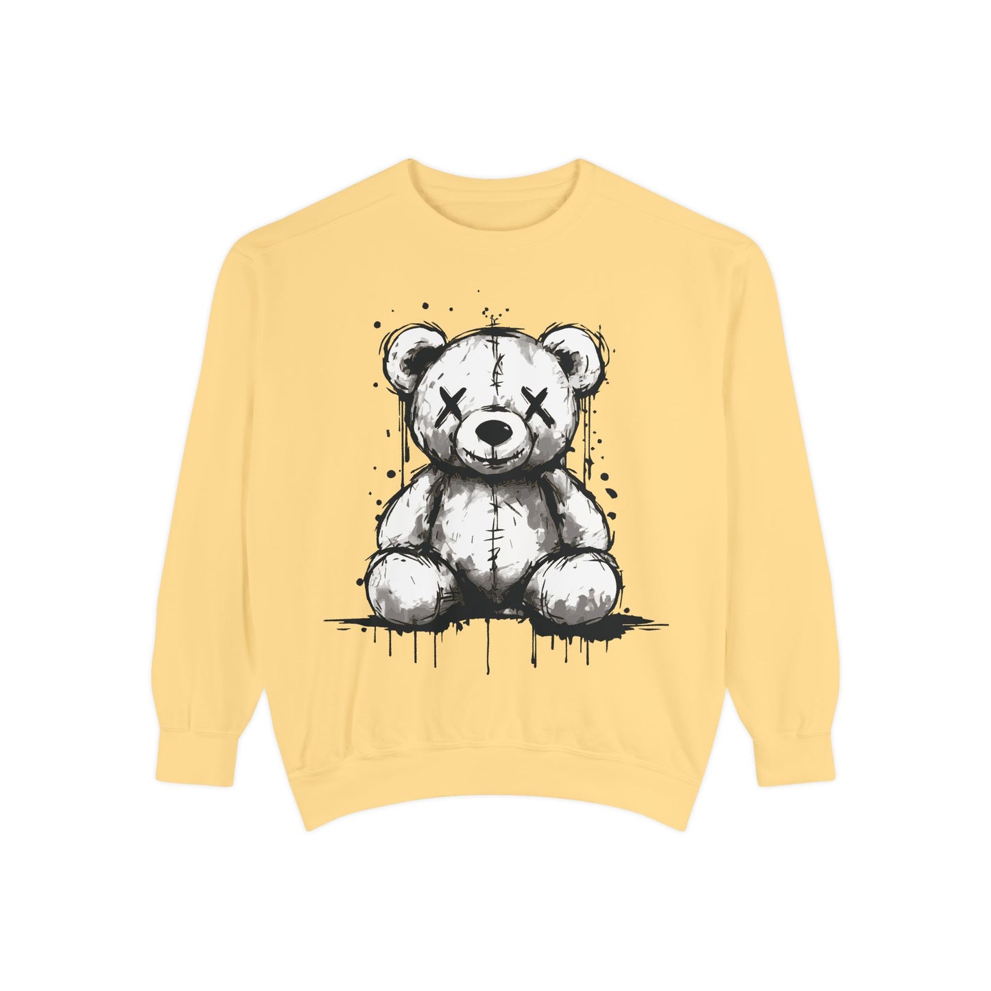 Grunge Sketch Teddy Bear Unisex Sweatshirt – Eerie Streetwear Vibes