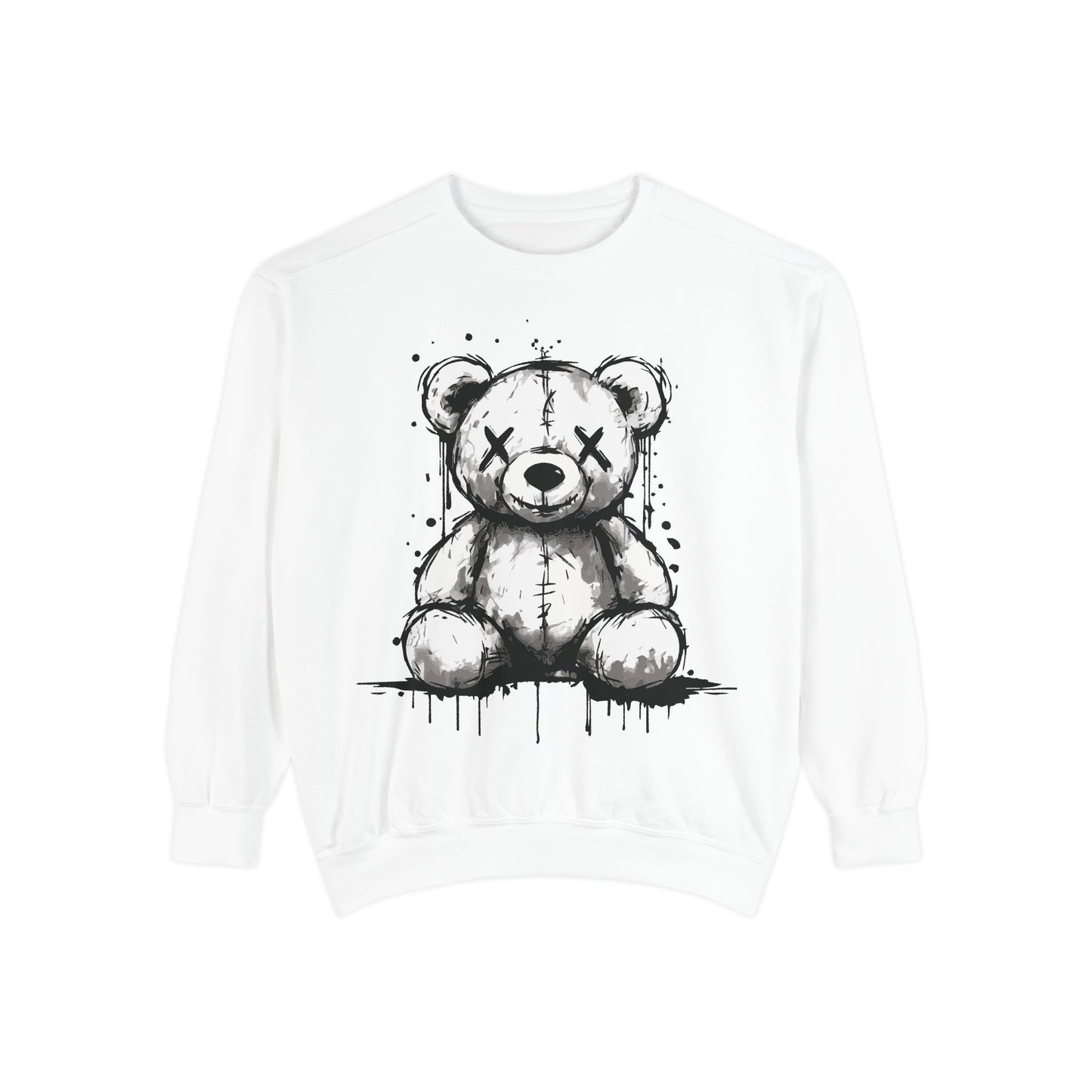 Grunge Sketch Teddy Bear Unisex Sweatshirt – Eerie Streetwear Vibes