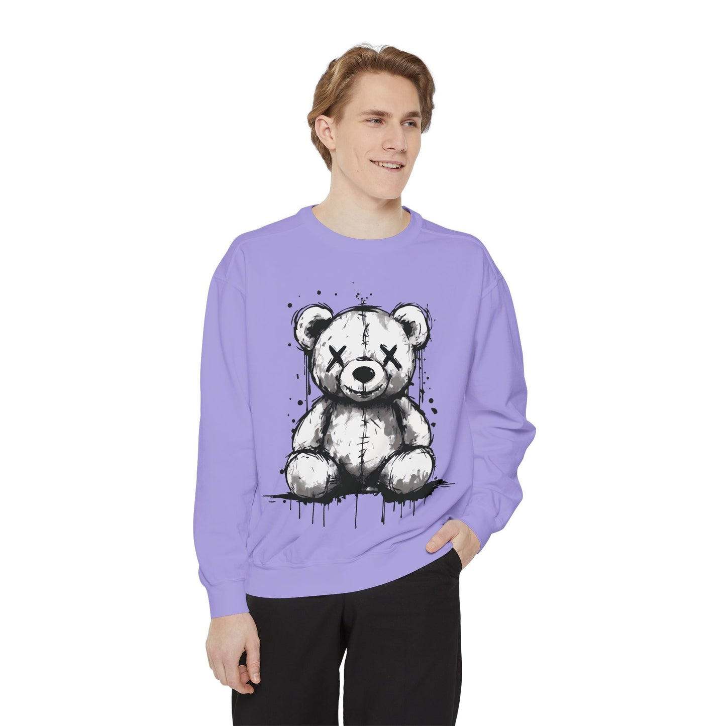 Grunge Sketch Teddy Bear Unisex Sweatshirt – Eerie Streetwear Vibes