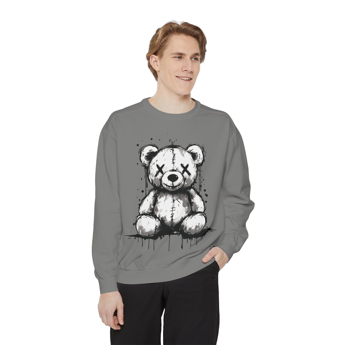 Grunge Sketch Teddy Bear Unisex Sweatshirt – Eerie Streetwear Vibes