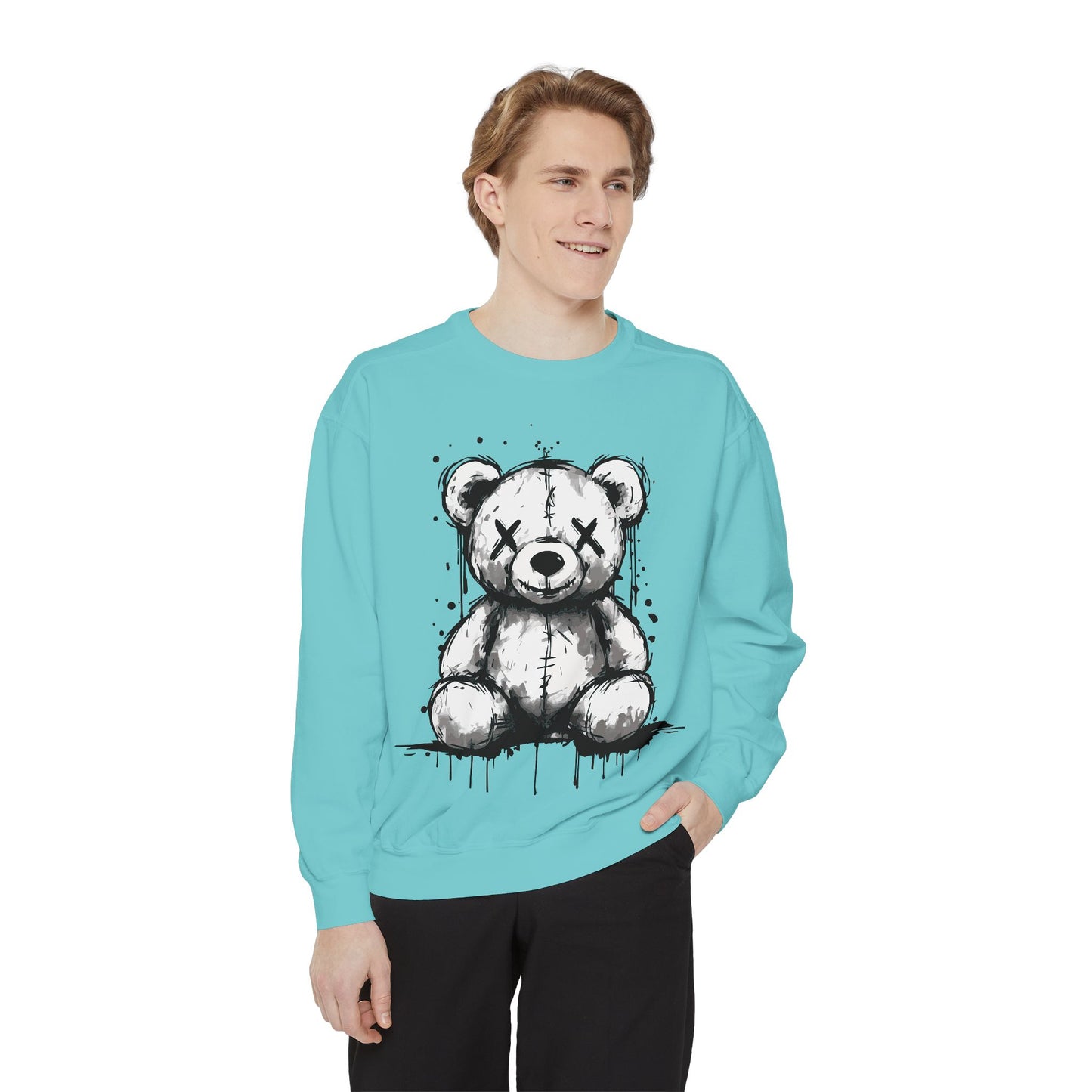 Grunge Sketch Teddy Bear Unisex Sweatshirt – Eerie Streetwear Vibes