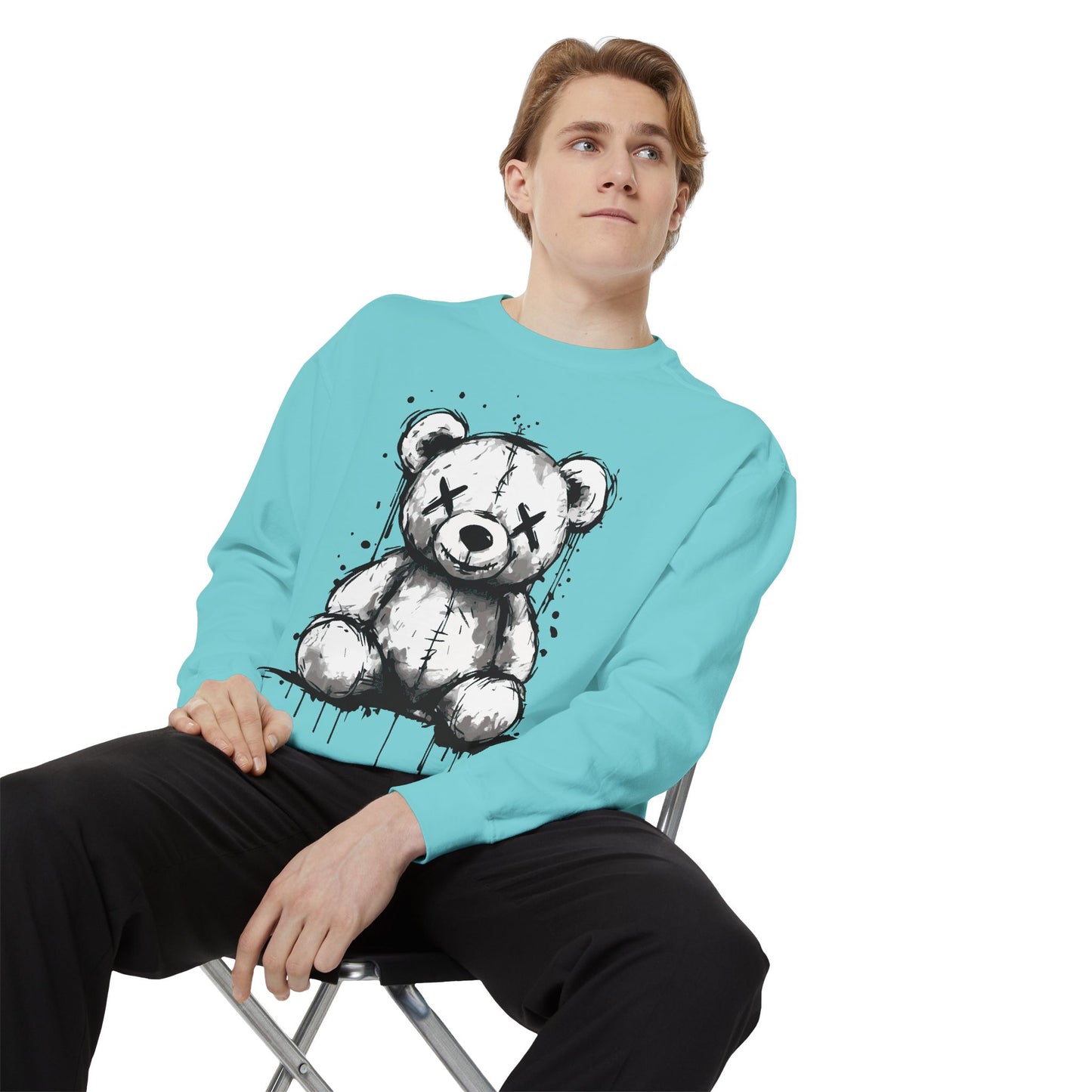 Grunge Sketch Teddy Bear Unisex Sweatshirt – Eerie Streetwear Vibes