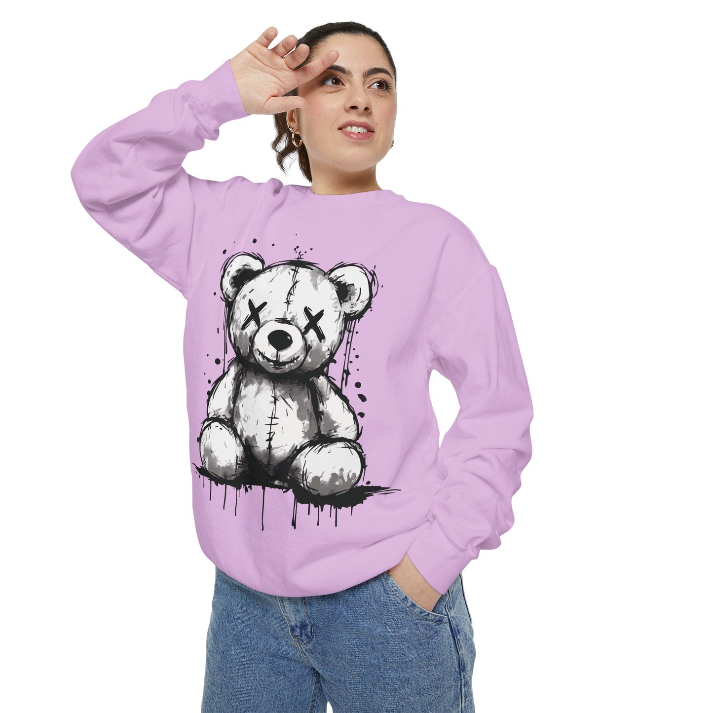 Grunge Sketch Teddy Bear Unisex Sweatshirt – Eerie Streetwear Vibes
