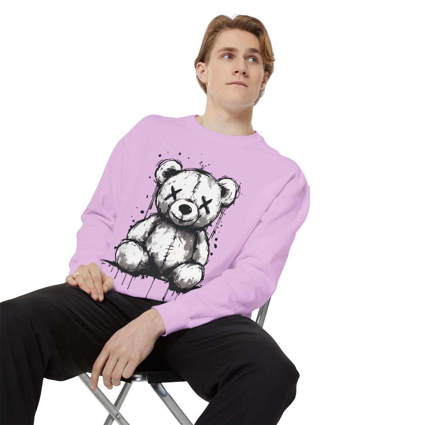 Grunge Sketch Teddy Bear Unisex Sweatshirt – Eerie Streetwear Vibes