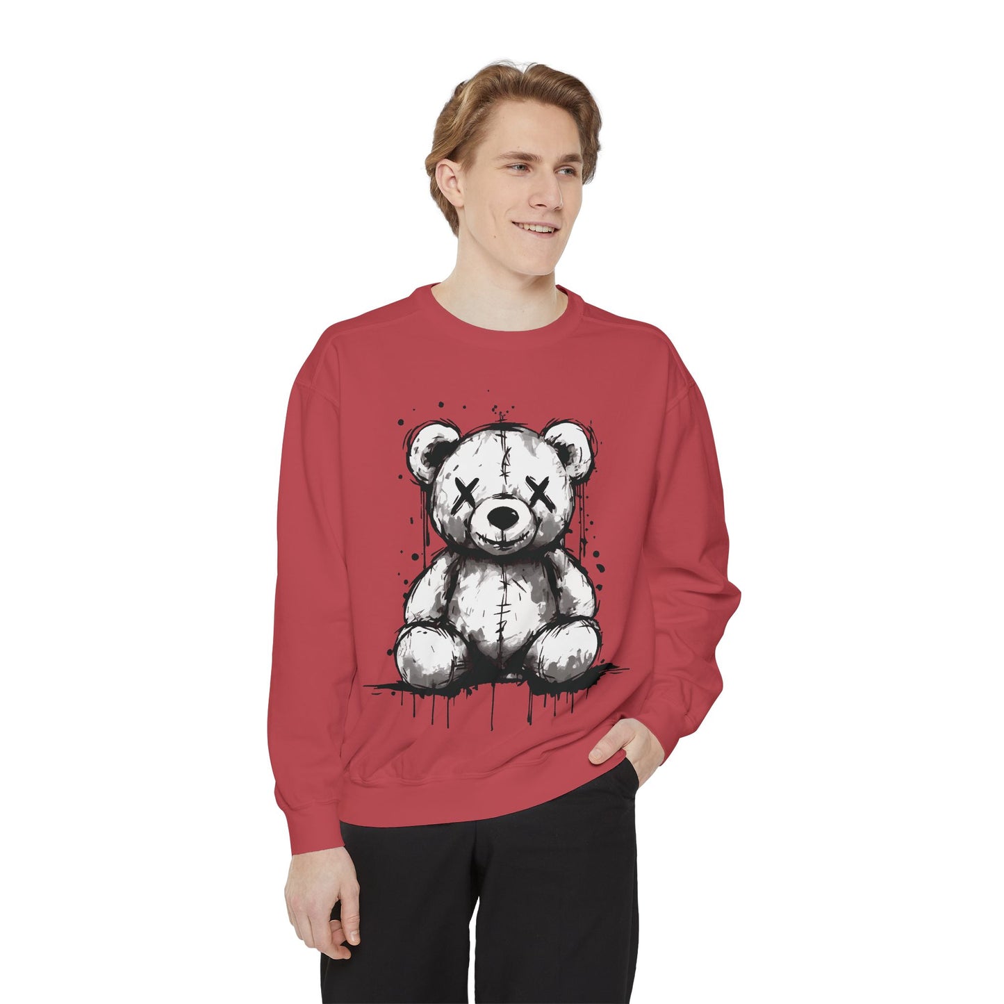 Grunge Sketch Teddy Bear Unisex Sweatshirt – Eerie Streetwear Vibes