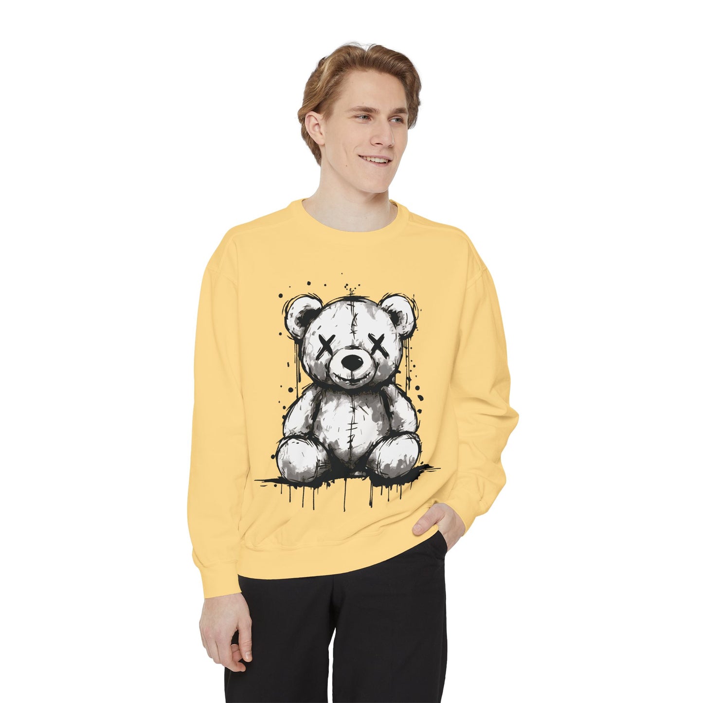 Grunge Sketch Teddy Bear Unisex Sweatshirt – Eerie Streetwear Vibes