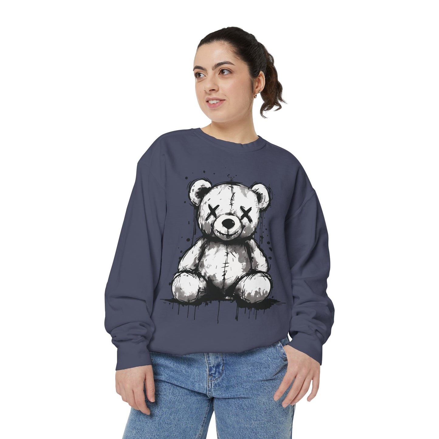 Grunge Sketch Teddy Bear Unisex Sweatshirt – Eerie Streetwear Vibes