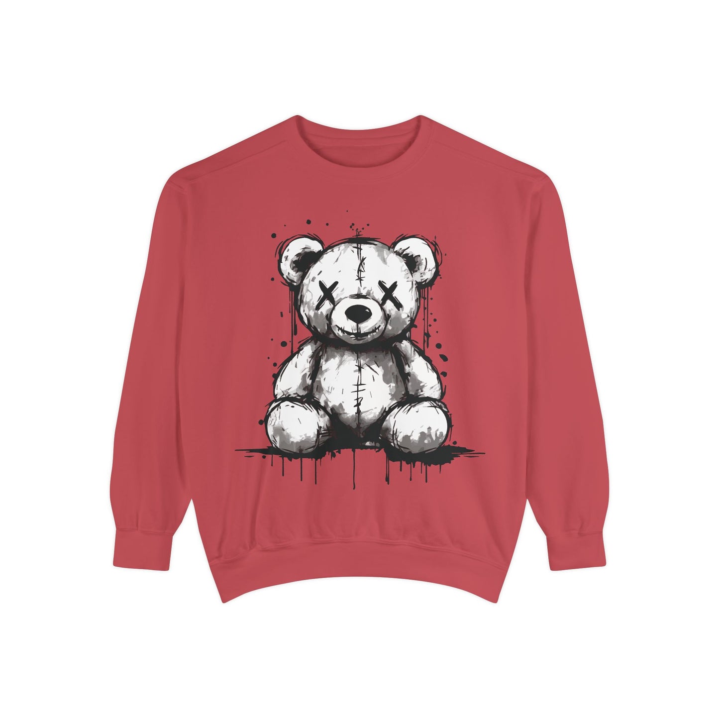 Grunge Sketch Teddy Bear Unisex Sweatshirt – Eerie Streetwear Vibes