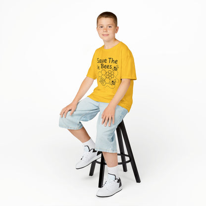 "Save The Bees" Kids Eco Awareness Tee – Unisex Organic Cotton Shirt, Nature Lover Gift, Children’s Environment Tee