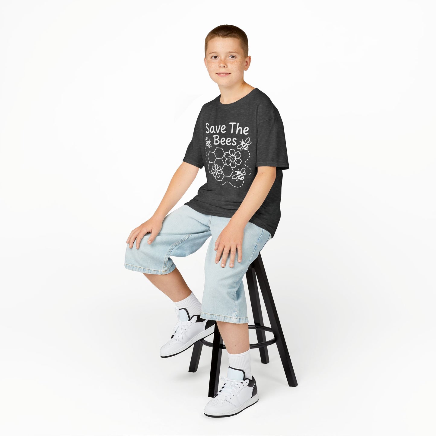 "Save The Bees" Kids Eco Awareness Tee – Unisex Organic Cotton Shirt, Nature Lover Gift, Children’s Environment Tee