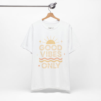 Good Vibes Only | Retro Sun Unisex Jersey Tee, Summer T-Shirt, Casual Wear, Beach Outfit, Positive Vibe Apparel, Gift Idea