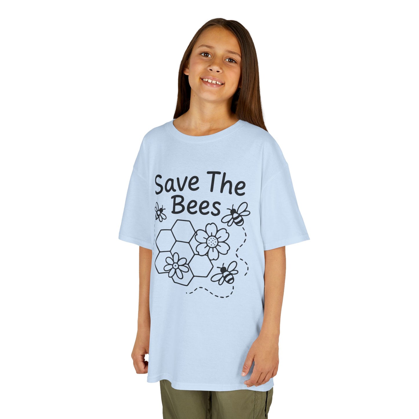 "Save The Bees" Kids Eco Awareness Tee – Unisex Organic Cotton Shirt, Nature Lover Gift, Children’s Environment Tee