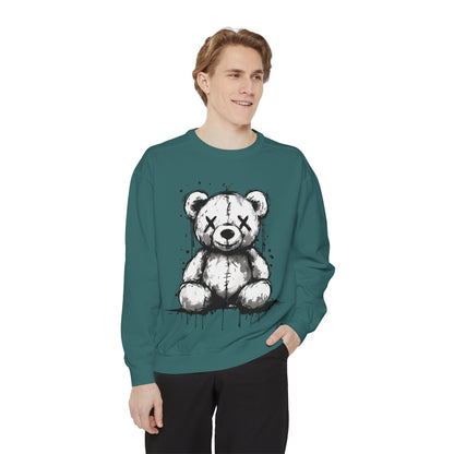 Grunge Sketch Teddy Bear Unisex Sweatshirt – Eerie Streetwear Vibes