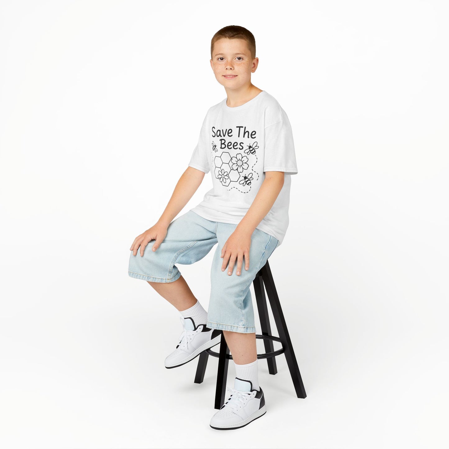 "Save The Bees" Kids Eco Awareness Tee – Unisex Organic Cotton Shirt, Nature Lover Gift, Children’s Environment Tee