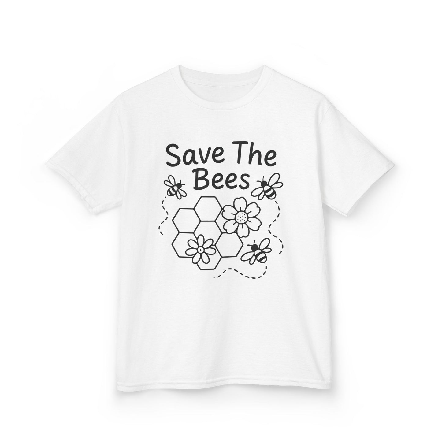 "Save The Bees" Kids Eco Awareness Tee – Unisex Organic Cotton Shirt, Nature Lover Gift, Children’s Environment Tee