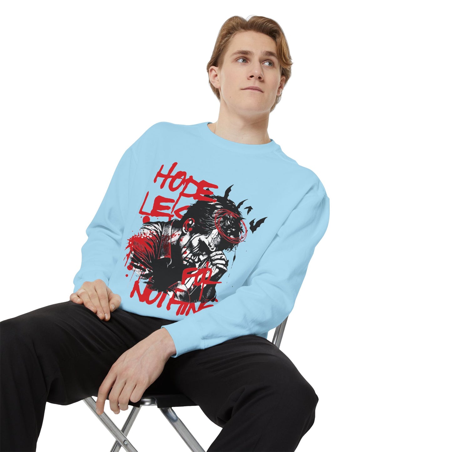 Hopeles For Noting Unisex Garment-Dyed Sweatshirt, Cozy Pullover, Casual Layer, Gift for Him, Street Art Fashion