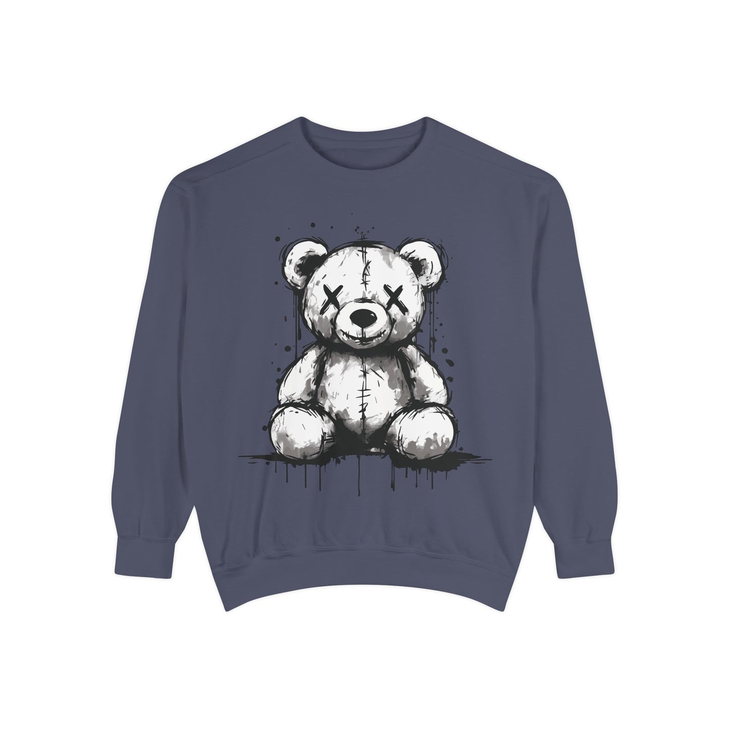 Grunge Sketch Teddy Bear Unisex Sweatshirt – Eerie Streetwear Vibes
