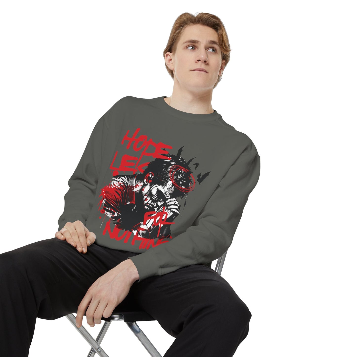 Hopeles For Noting Unisex Garment-Dyed Sweatshirt, Cozy Pullover, Casual Layer, Gift for Him, Street Art Fashion