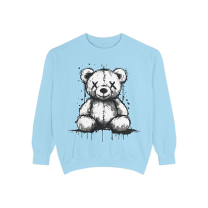 Grunge Sketch Teddy Bear Unisex Sweatshirt – Eerie Streetwear Vibes
