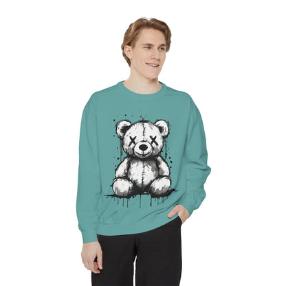 Grunge Sketch Teddy Bear Unisex Sweatshirt – Eerie Streetwear Vibes