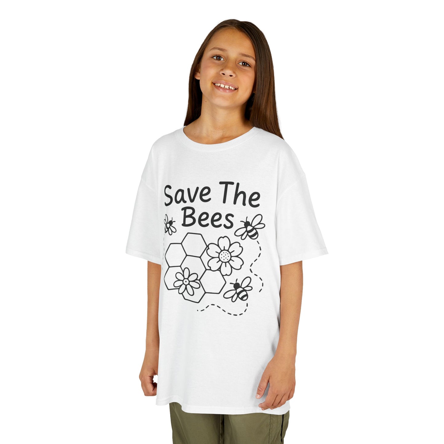 "Save The Bees" Kids Eco Awareness Tee – Unisex Organic Cotton Shirt, Nature Lover Gift, Children’s Environment Tee