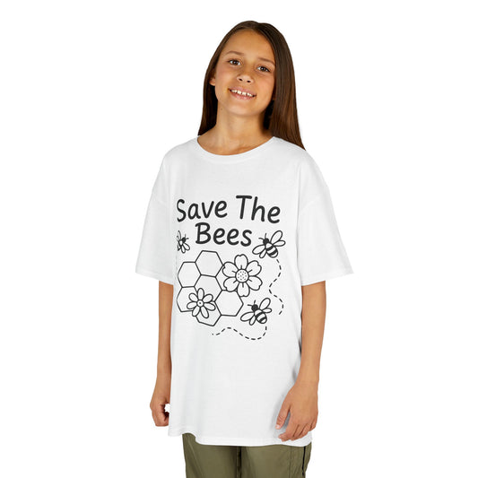 "Save The Bees" Kids Eco Awareness Tee – Unisex Organic Cotton Shirt, Nature Lover Gift, Children’s Environment Tee