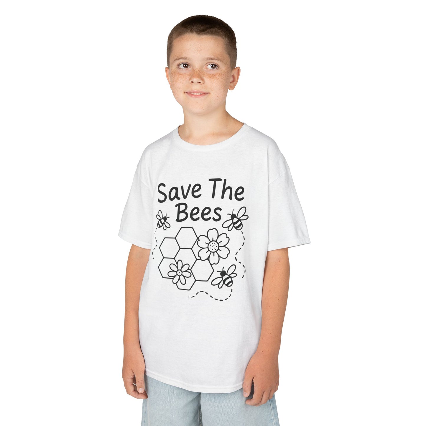 "Save The Bees" Kids Eco Awareness Tee – Unisex Organic Cotton Shirt, Nature Lover Gift, Children’s Environment Tee
