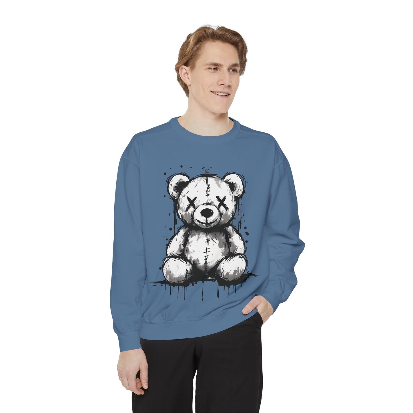 Grunge Sketch Teddy Bear Unisex Sweatshirt – Eerie Streetwear Vibes