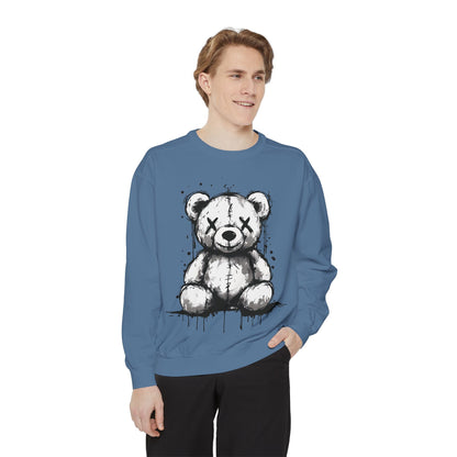 Grunge Sketch Teddy Bear Unisex Sweatshirt – Eerie Streetwear Vibes