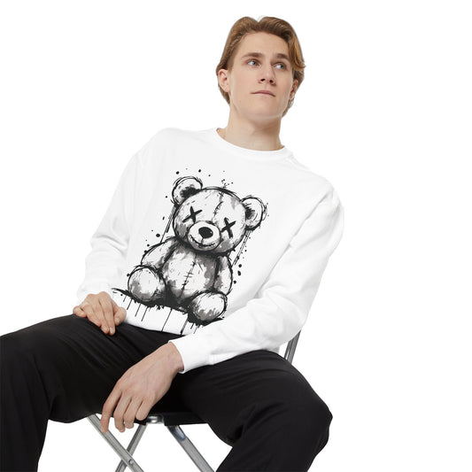 Grunge Sketch Teddy Bear Unisex Sweatshirt – Eerie Streetwear Vibes
