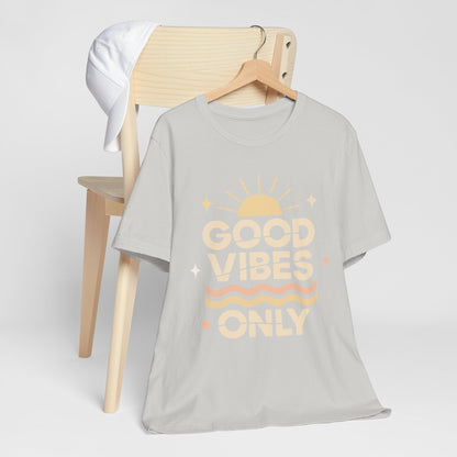 Good Vibes Only | Retro Sun Unisex Jersey Tee, Summer T-Shirt, Casual Wear, Beach Outfit, Positive Vibe Apparel, Gift Idea